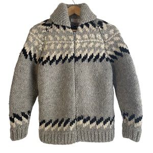 Handmade 100% Wool Grey, Black and Cream Full Zip Cardigan Sweater